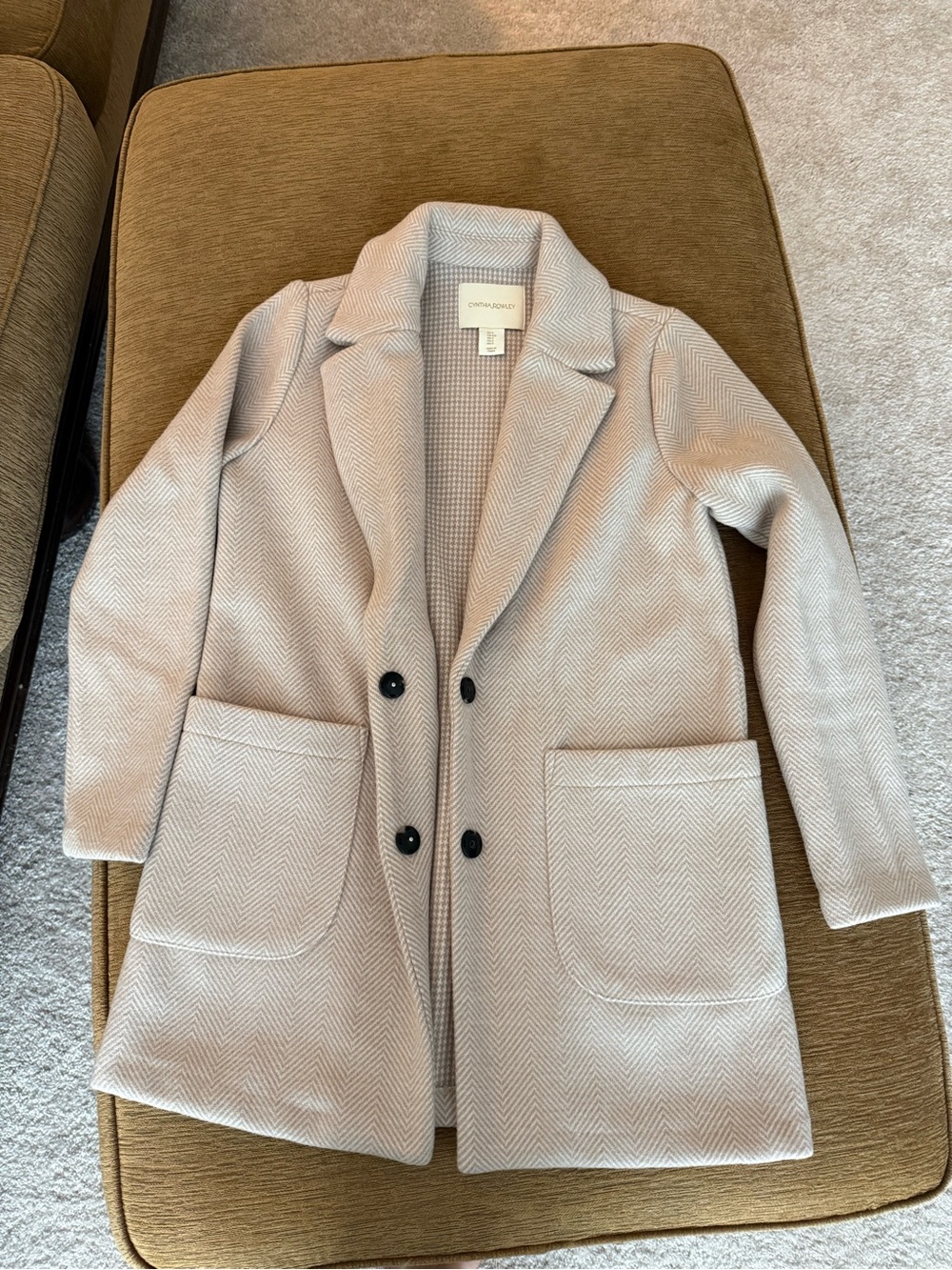 Cynthia Rowley Light Beige Herringbone Wool Coat